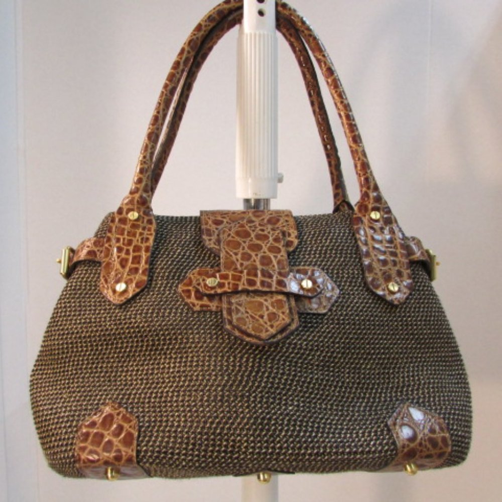 Erik Javits Fabric Woven Croc Leather Satchel
